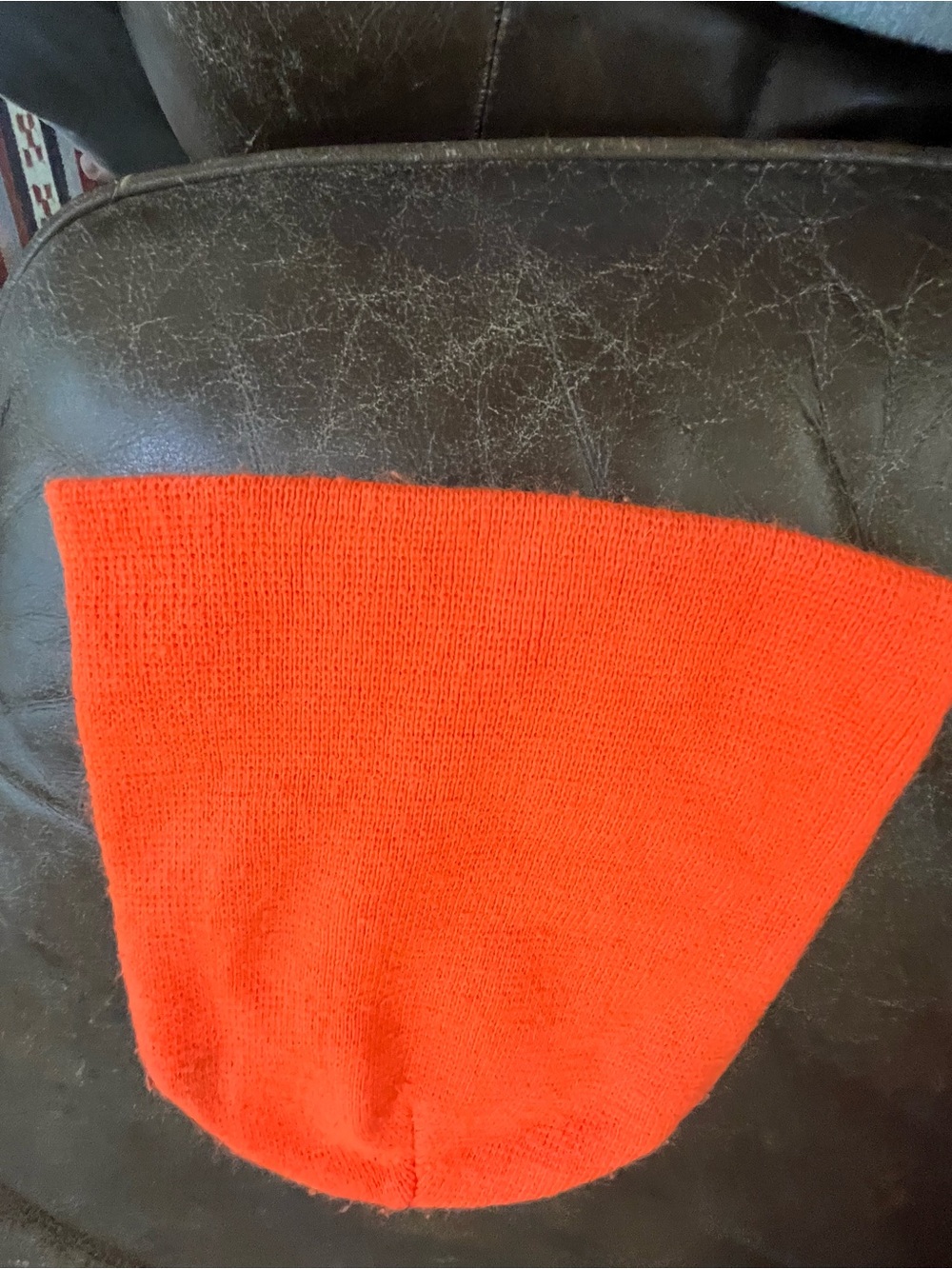 Bright Orange Knit Beanie and blue striped beanie